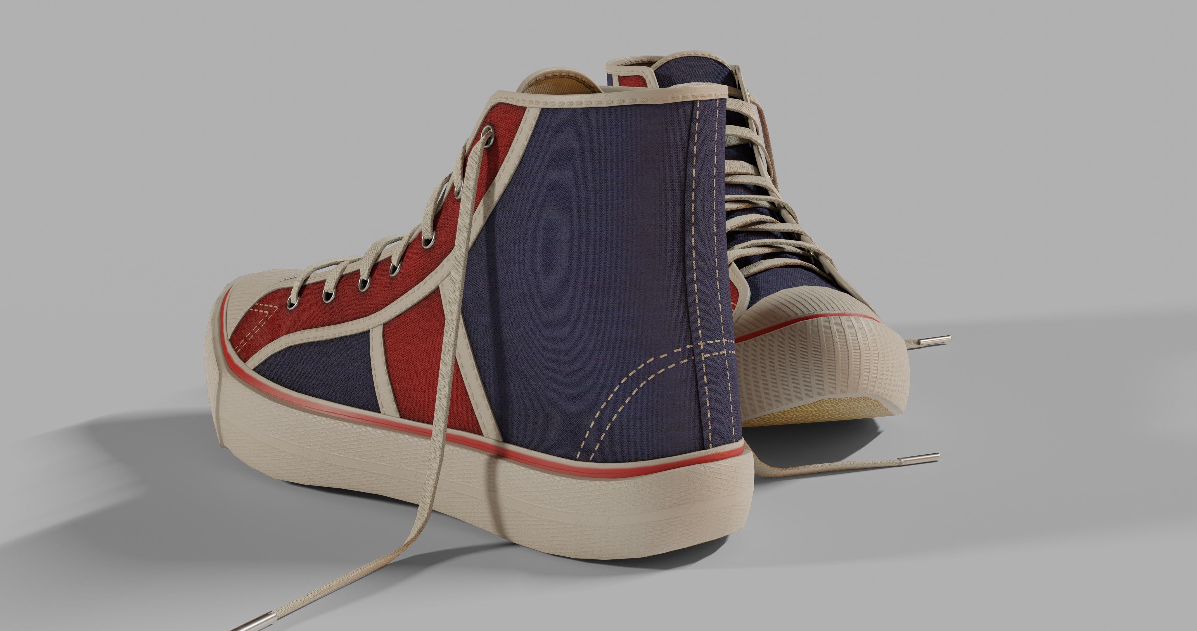 Sneakers high top with stripes Low-poly 3D model_1
