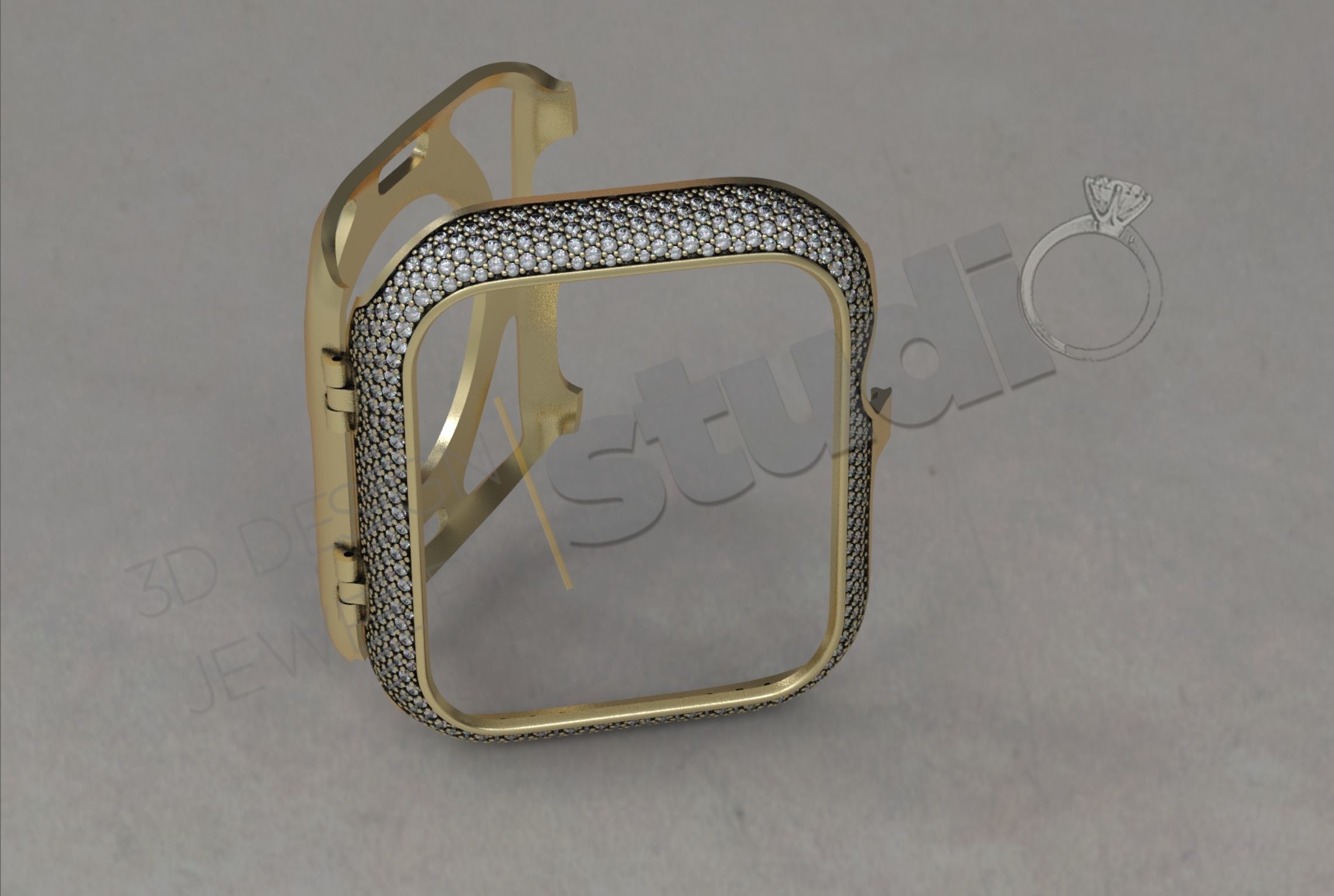 Apple iWatch series 7 45mm cover with diamonds 3D print model_6