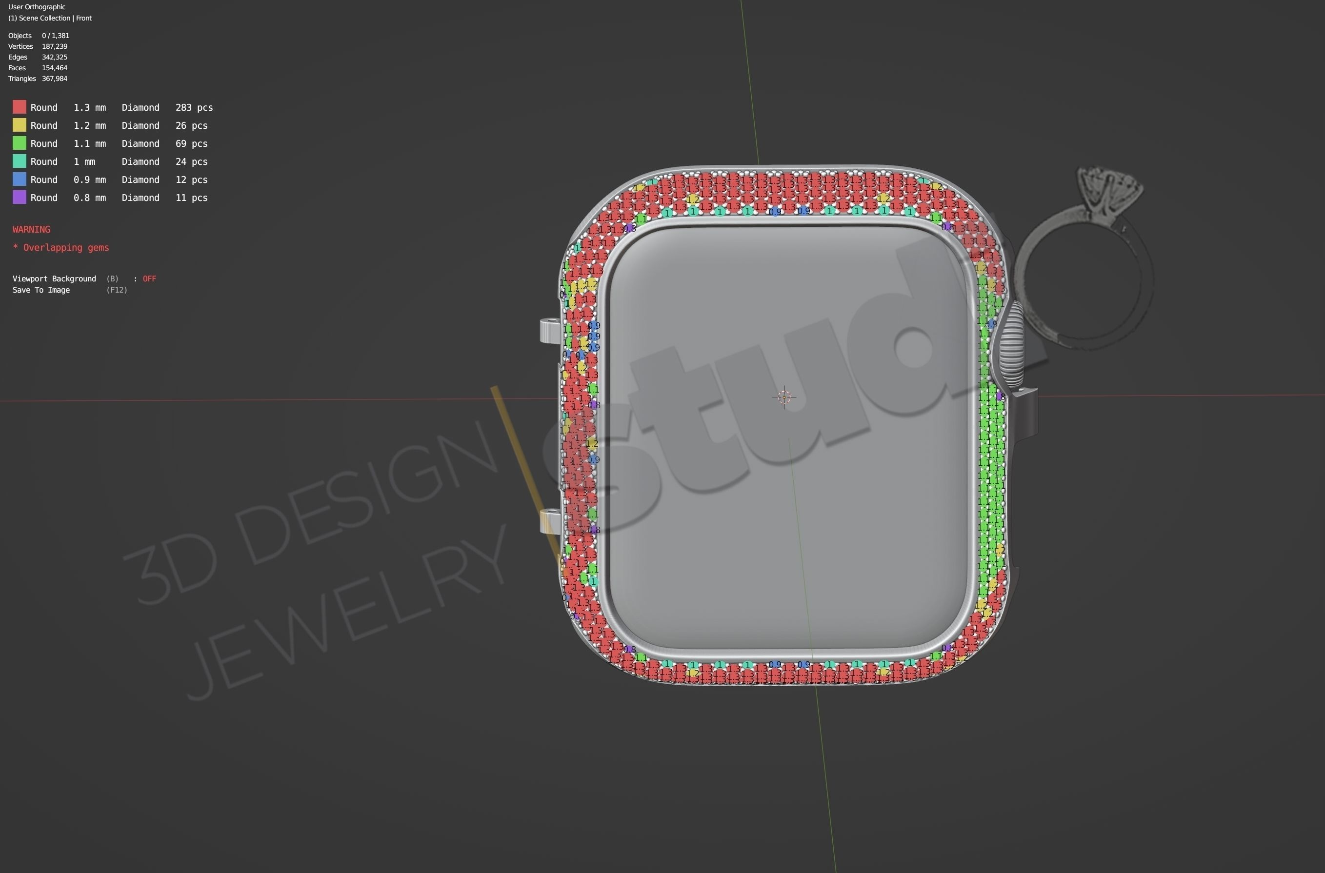 Apple iWatch series 7 45mm cover with diamonds 3D print model_1