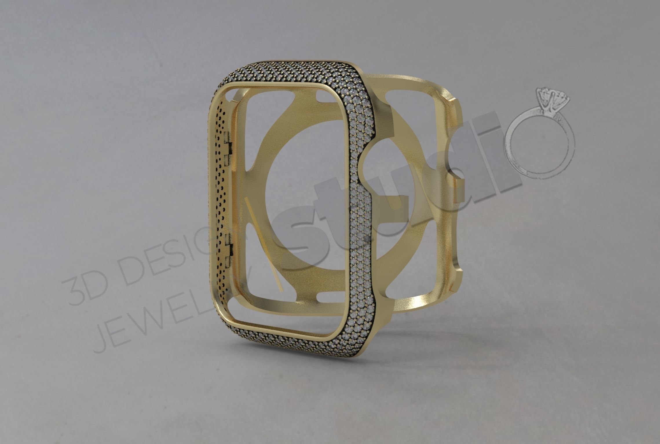 Apple iWatch series 7 45mm cover with diamonds 3D print model_4