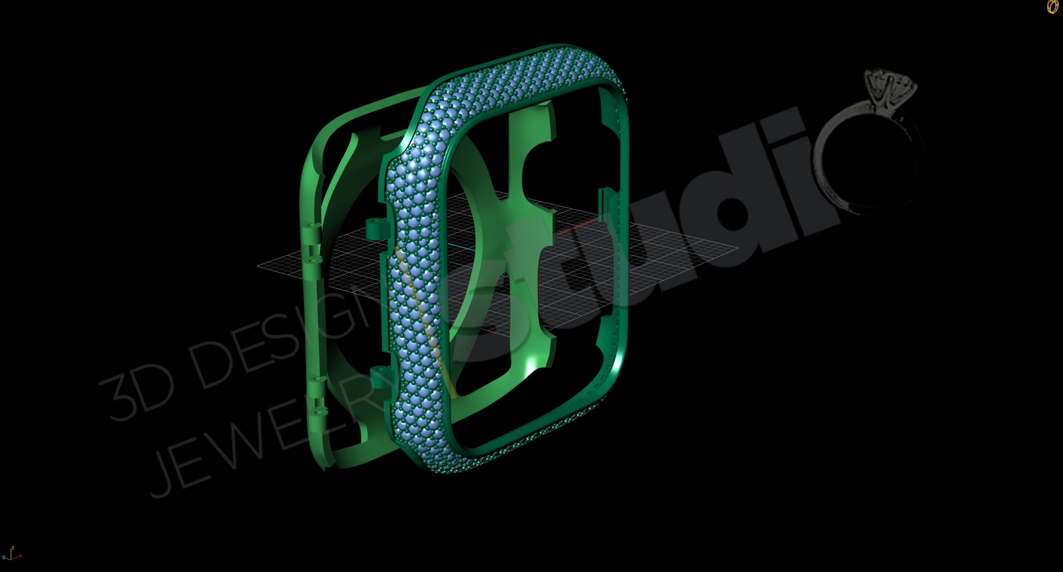 Apple iWatch series 7 45mm cover with diamonds 3D print model_9