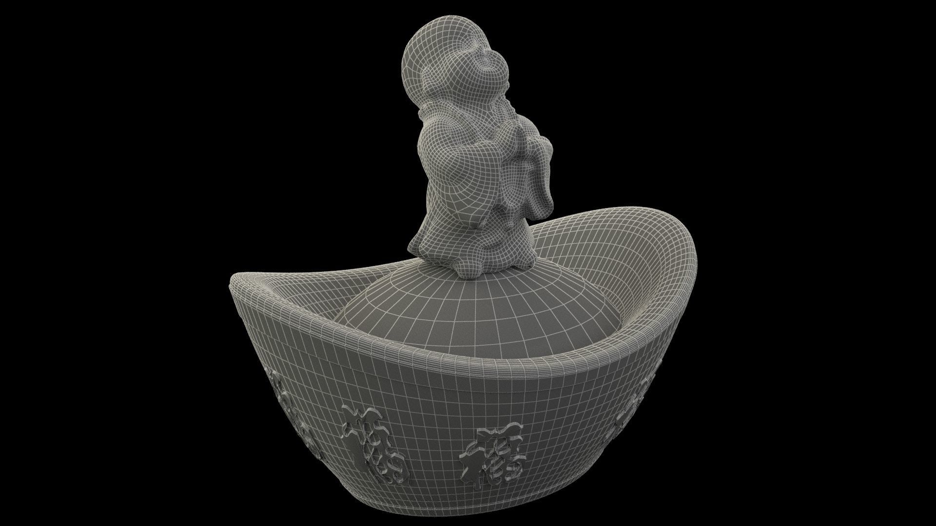 Chinese monk kid with yuan bao 3D model_5