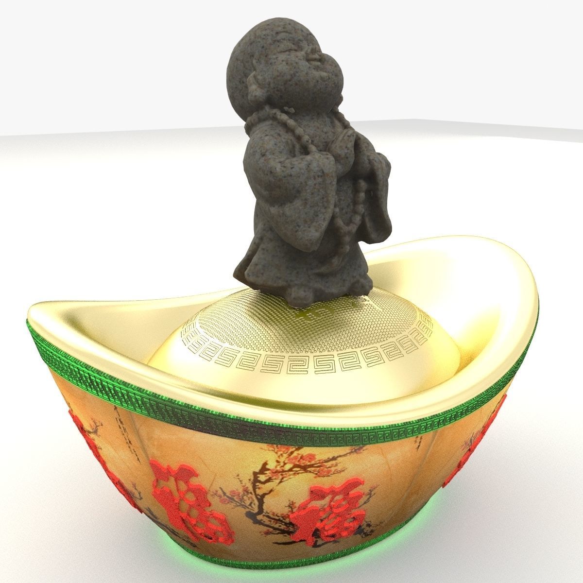 Chinese monk kid with yuan bao 3D model_6