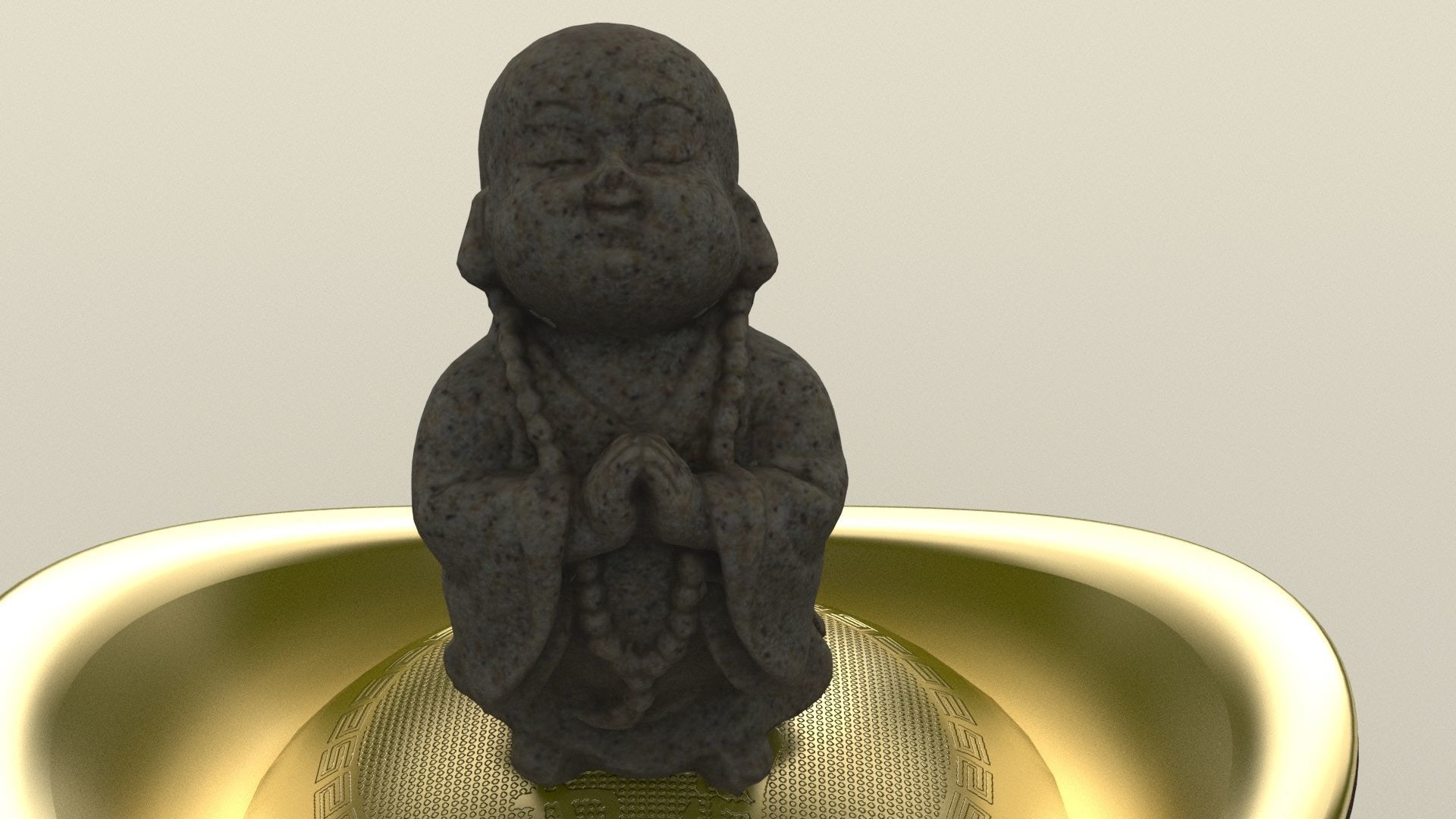 Chinese monk kid with yuan bao 3D model_4