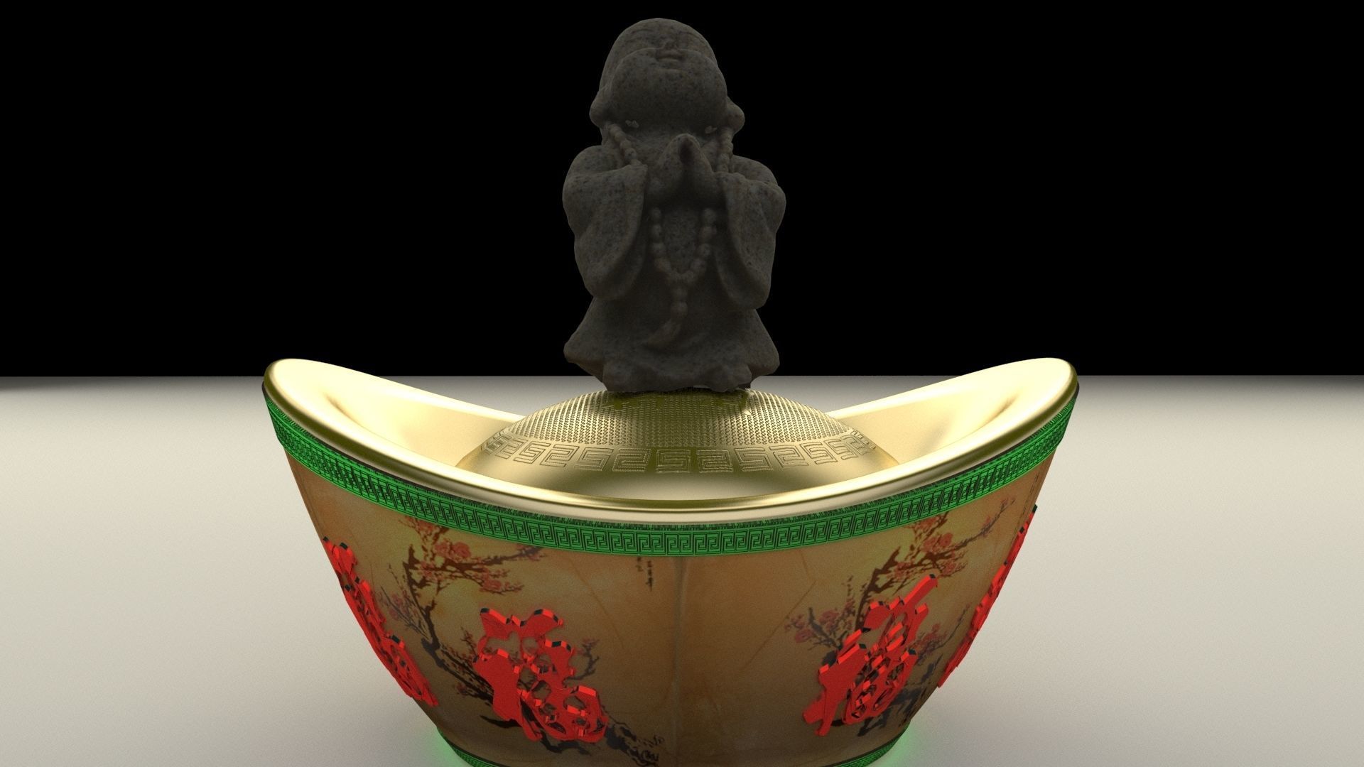 Chinese monk kid with yuan bao 3D model_1