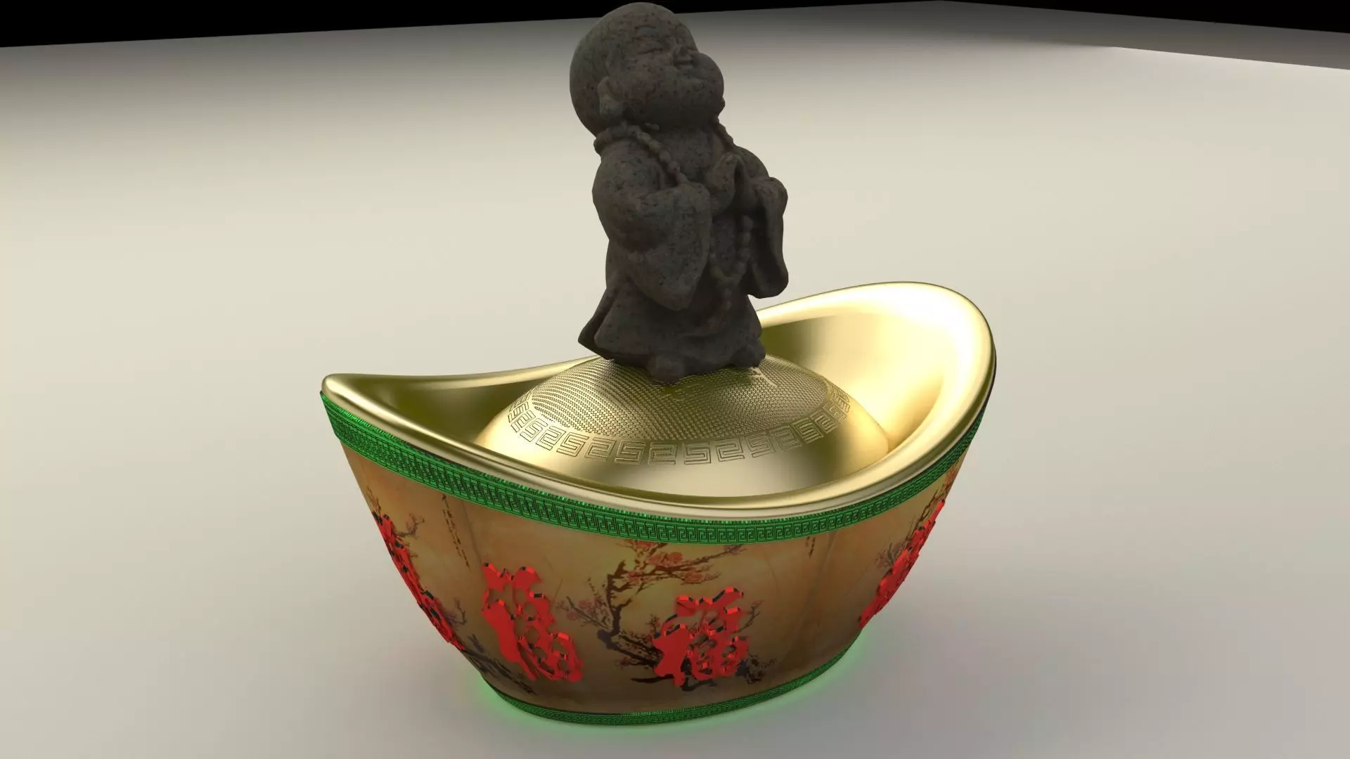 Chinese monk kid with yuan bao 3D model_0