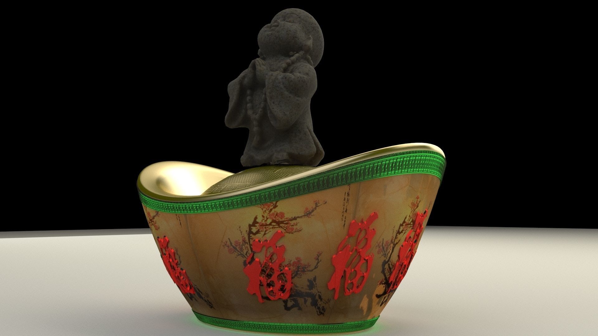 Chinese monk kid with yuan bao 3D model_3