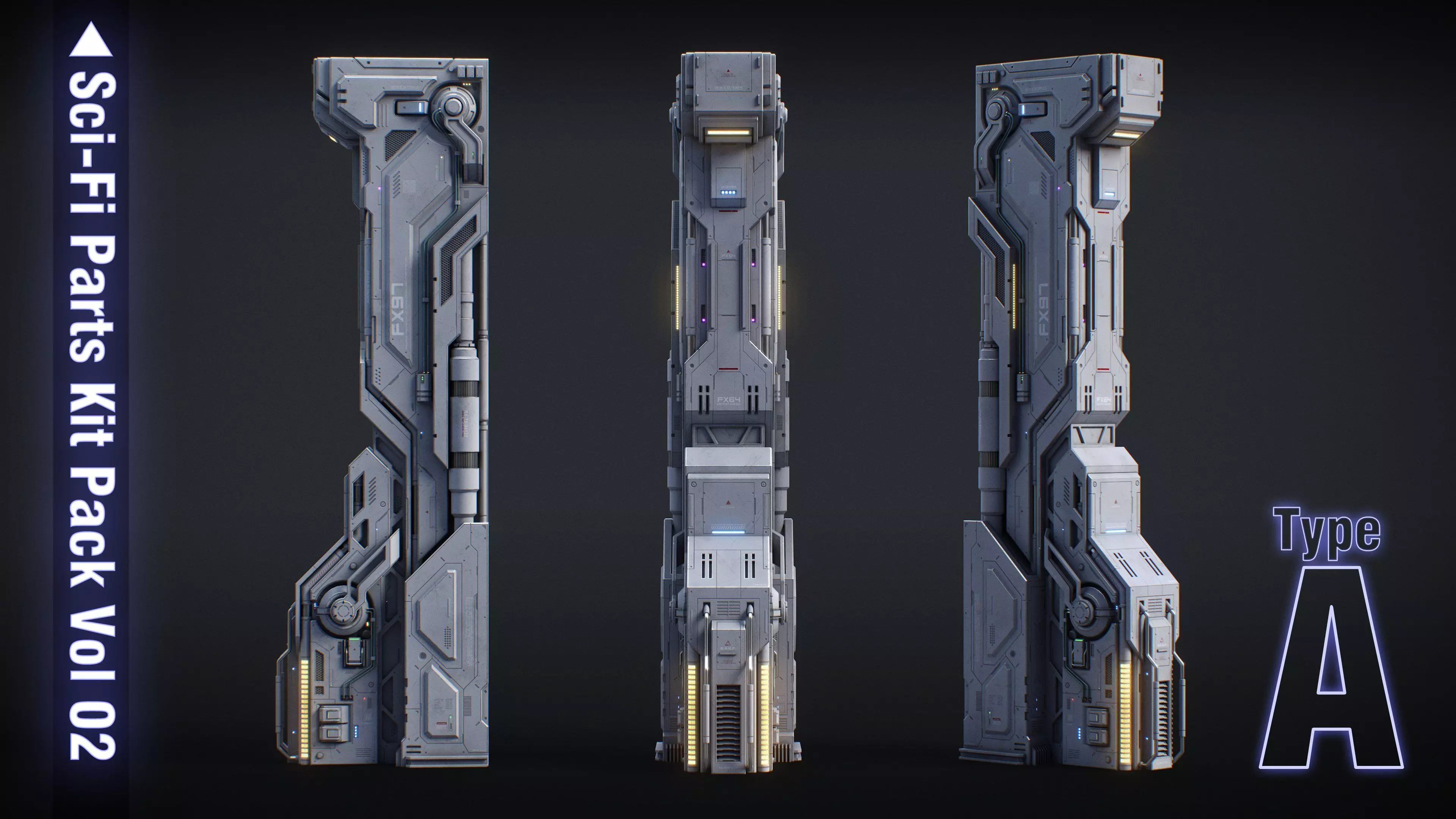 Sci-Fi Parts Kit Pack Vol 02 A-PBR Low-poly 3D model_0