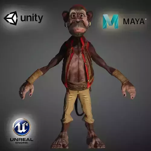 Monkey2 High quality character full Rigged and Animated
