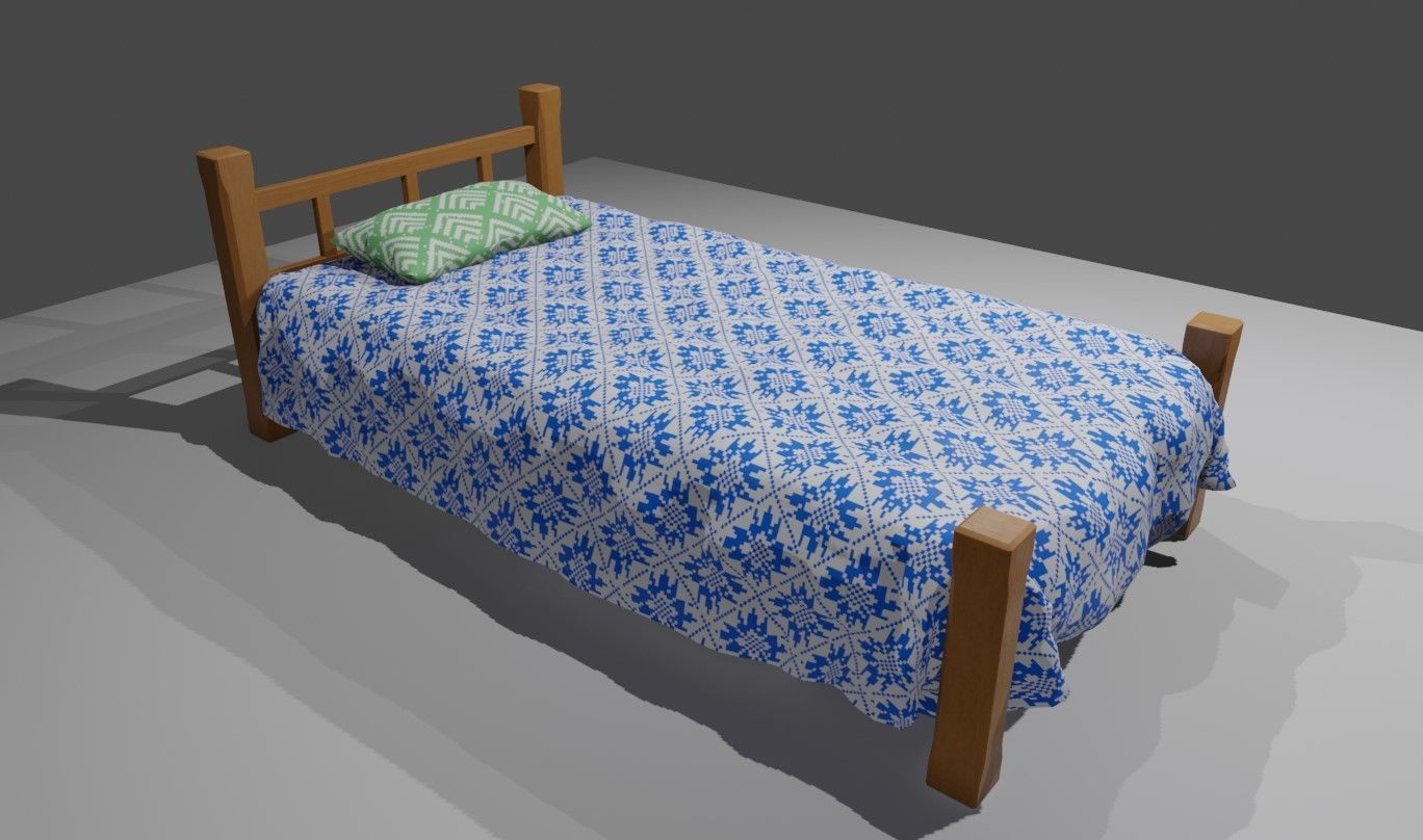 Single Bed - Cama de solteiro Low-poly 3D model_2