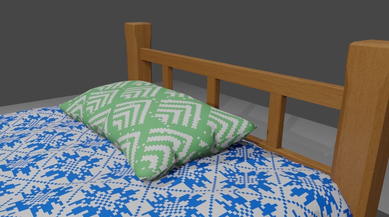 Single Bed - Cama de solteiro Low-poly 3D model_13