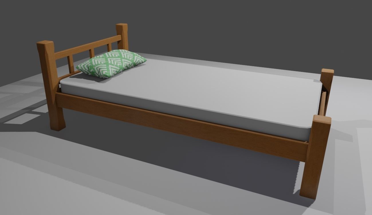 Single Bed - Cama de solteiro Low-poly 3D model_12