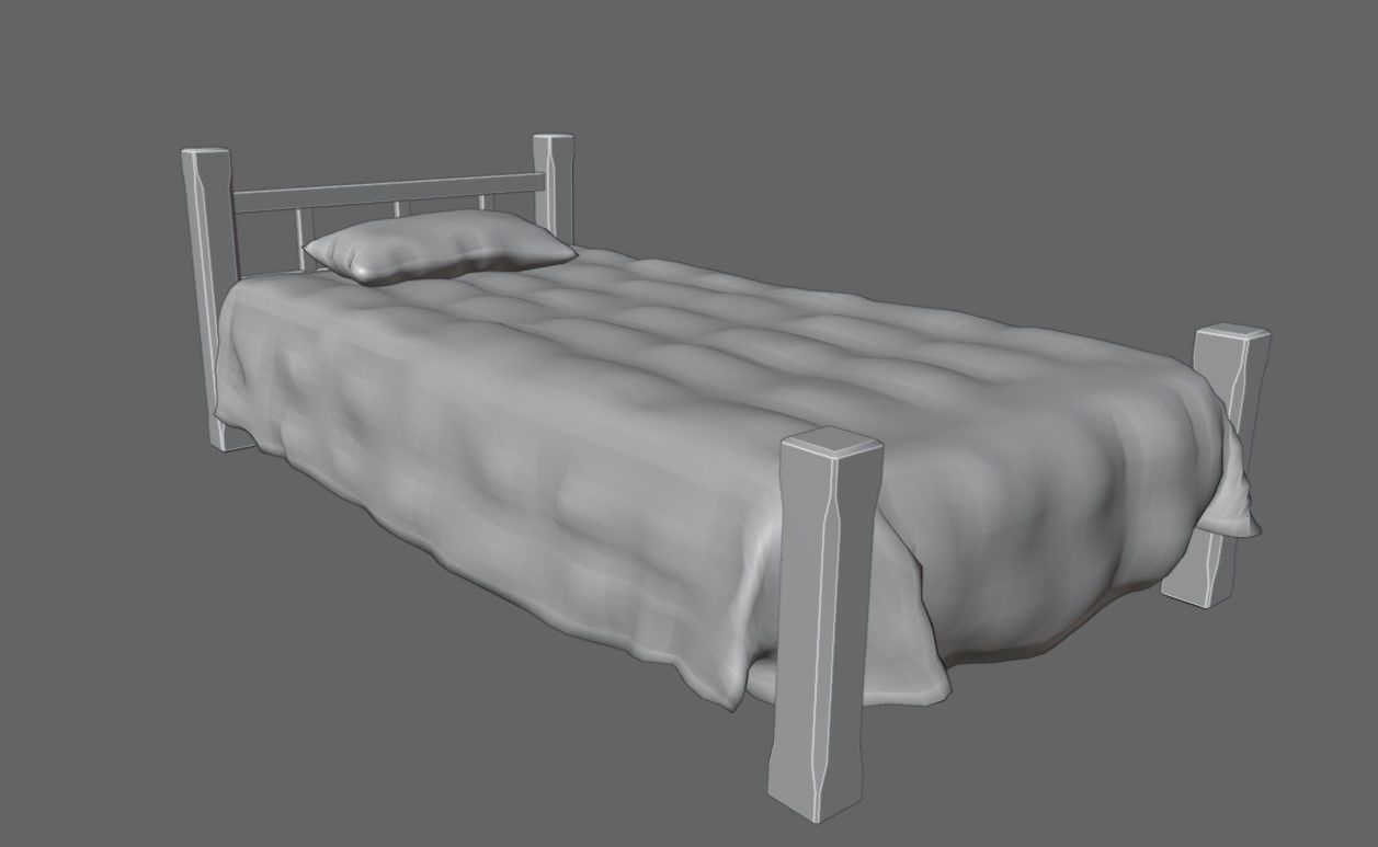 Single Bed - Cama de solteiro Low-poly 3D model_17