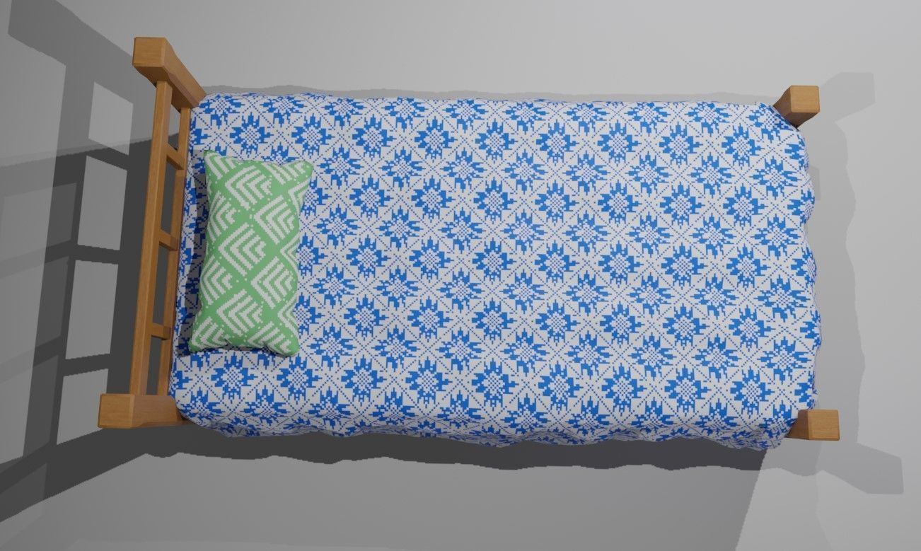 Single Bed - Cama de solteiro Low-poly 3D model_3