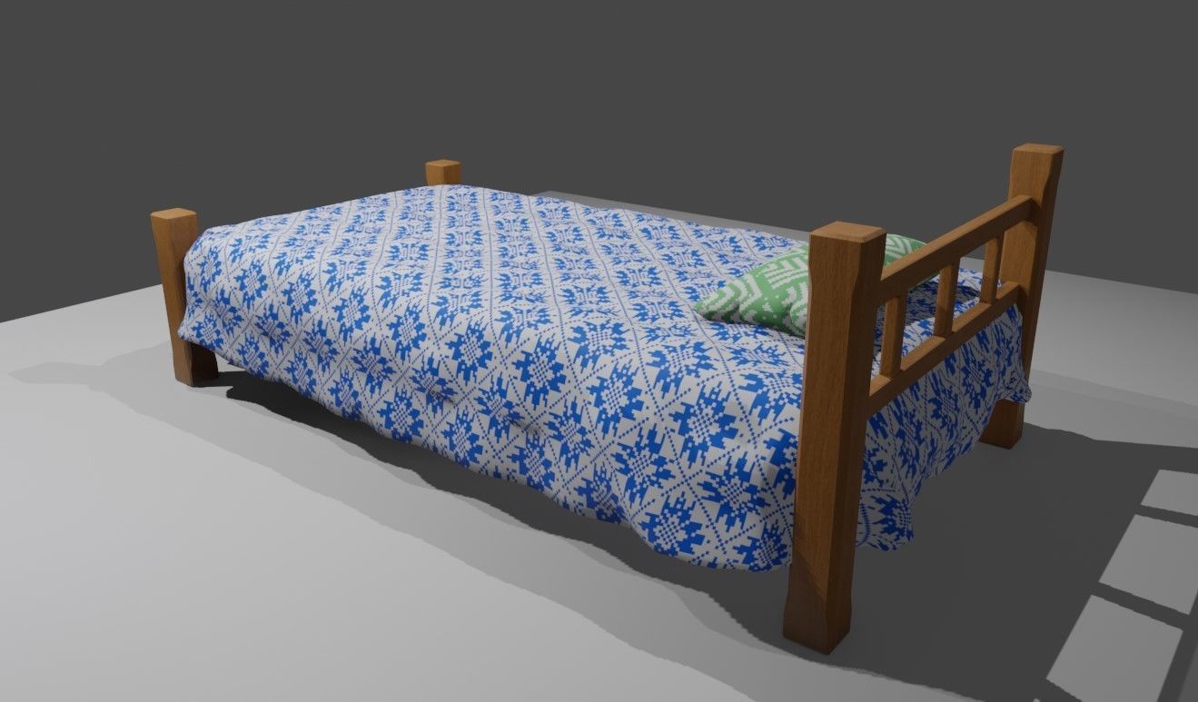 Single Bed - Cama de solteiro Low-poly 3D model_8