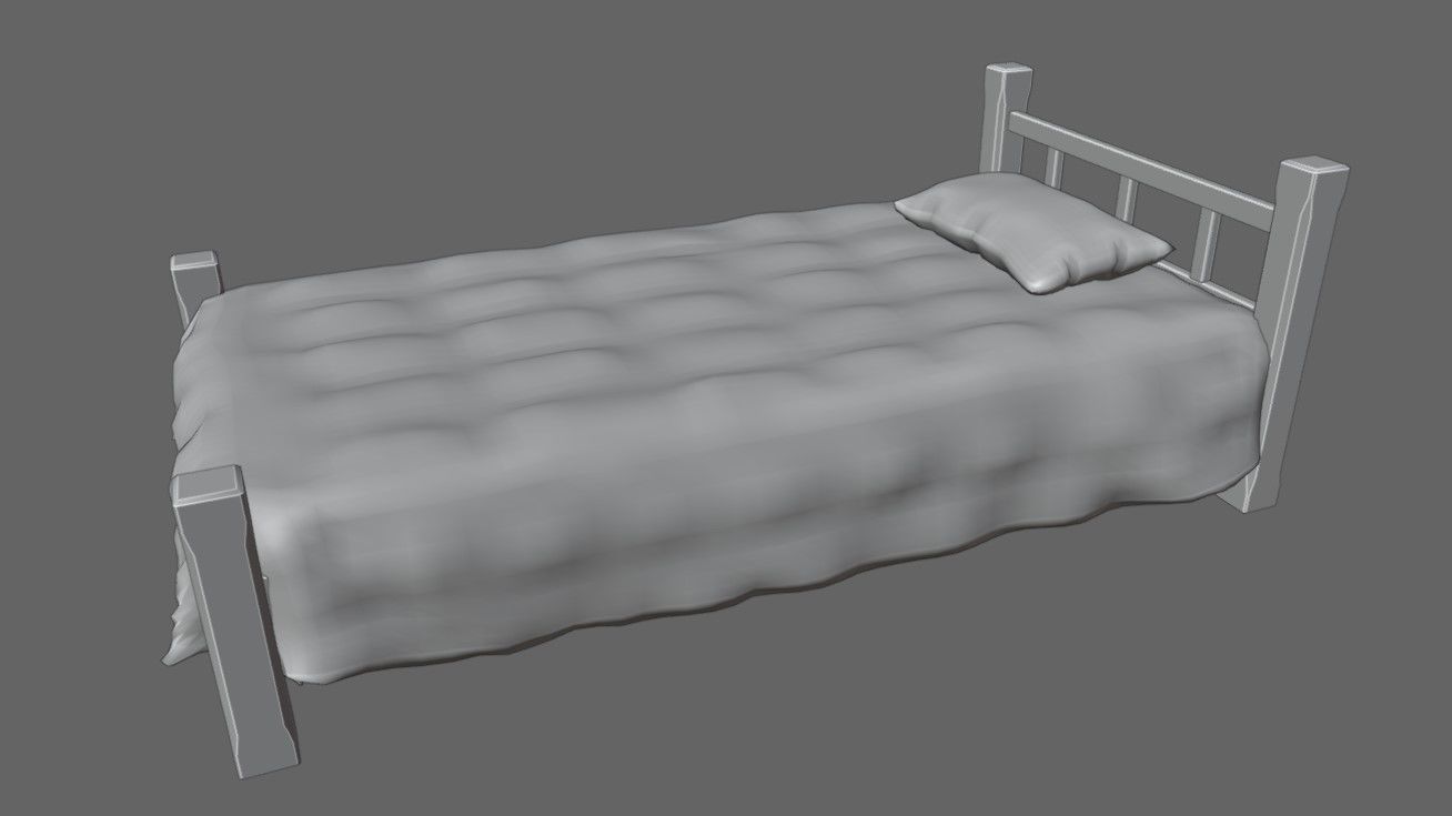 Single Bed - Cama de solteiro Low-poly 3D model_18
