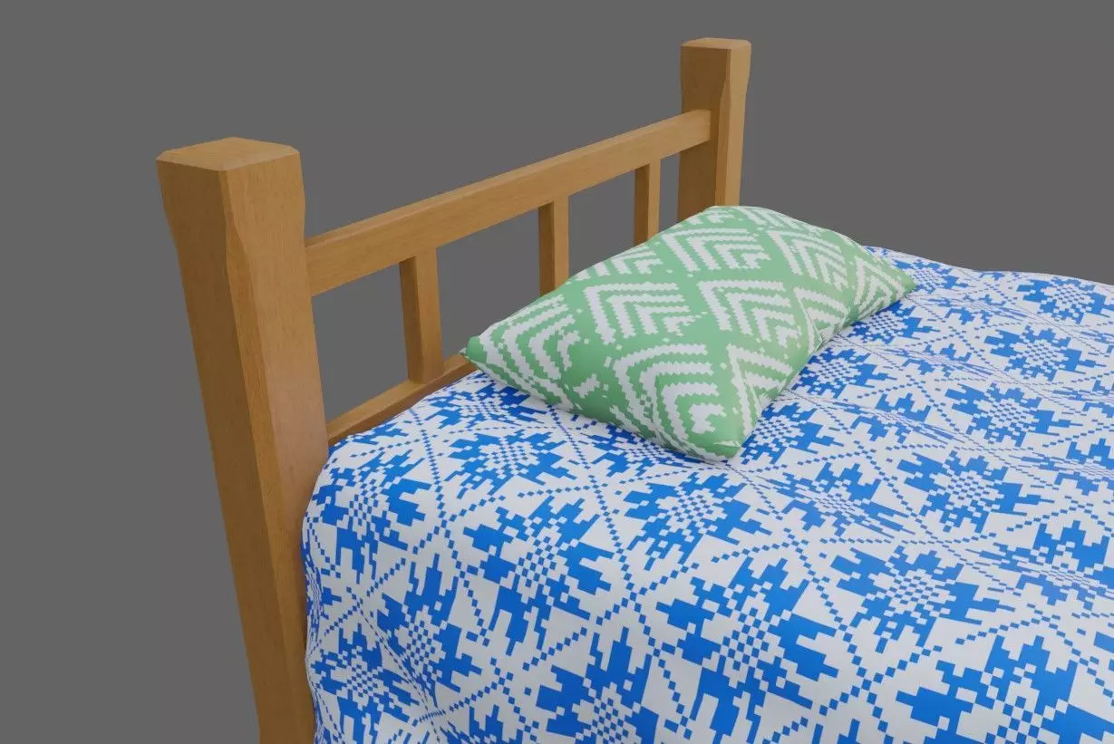 Single Bed - Cama de solteiro Low-poly 3D model_0