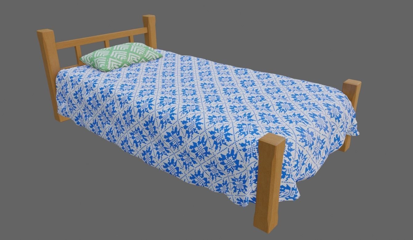 Single Bed - Cama de solteiro Low-poly 3D model_14