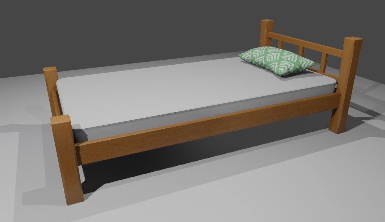 Single Bed - Cama de solteiro Low-poly 3D model_6
