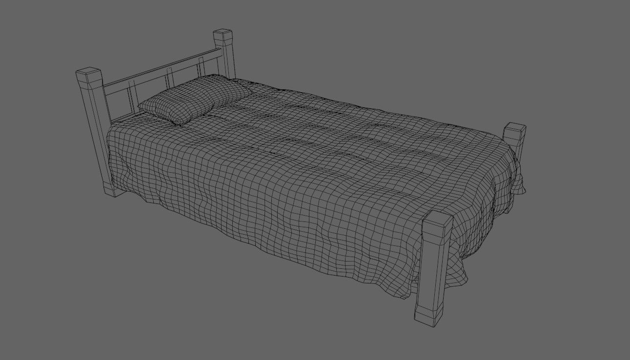 Single Bed - Cama de solteiro Low-poly 3D model_23