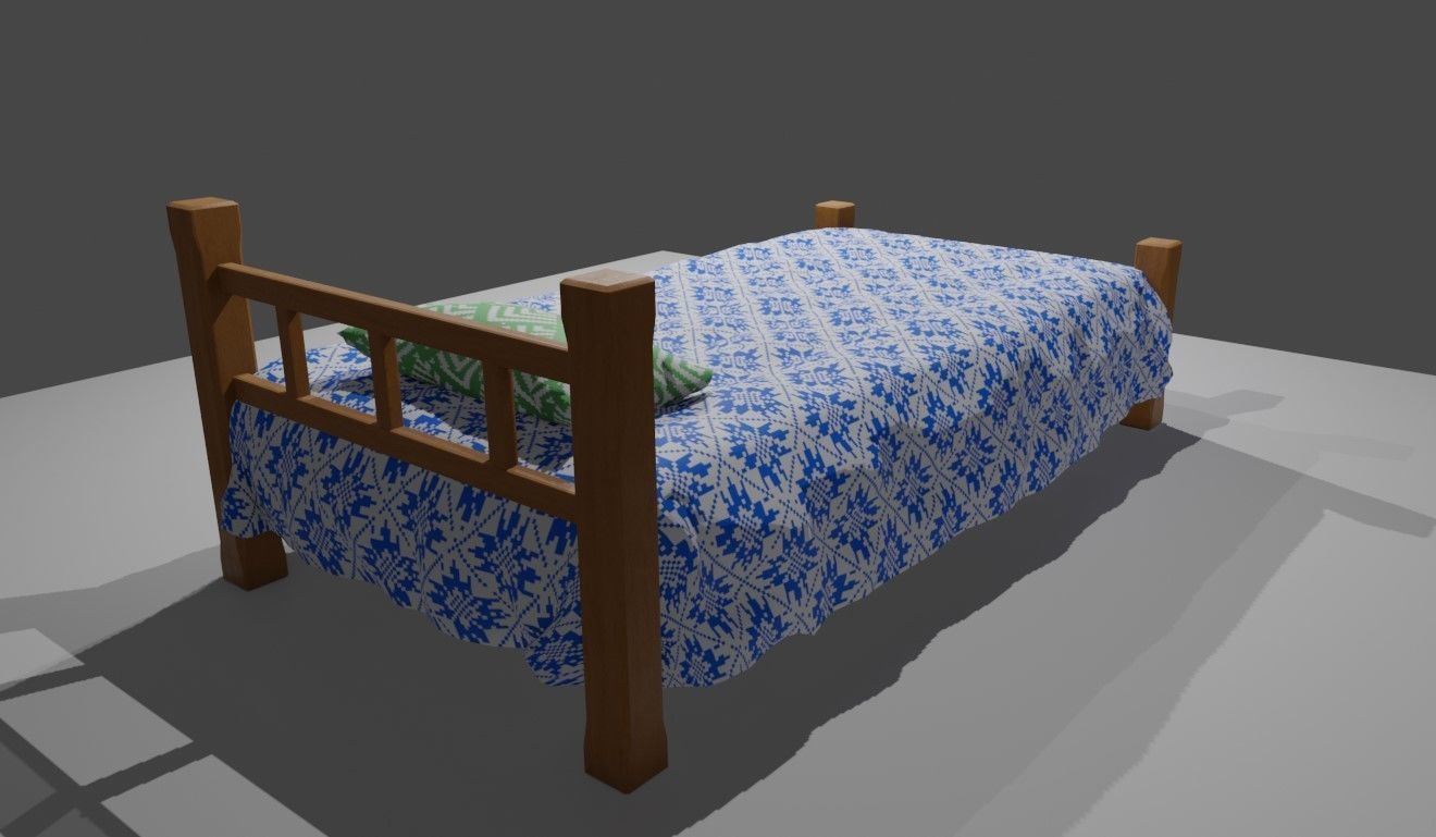 Single Bed - Cama de solteiro Low-poly 3D model_10