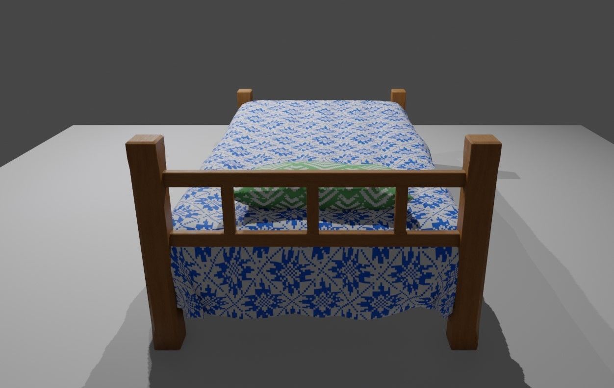 Single Bed - Cama de solteiro Low-poly 3D model_9
