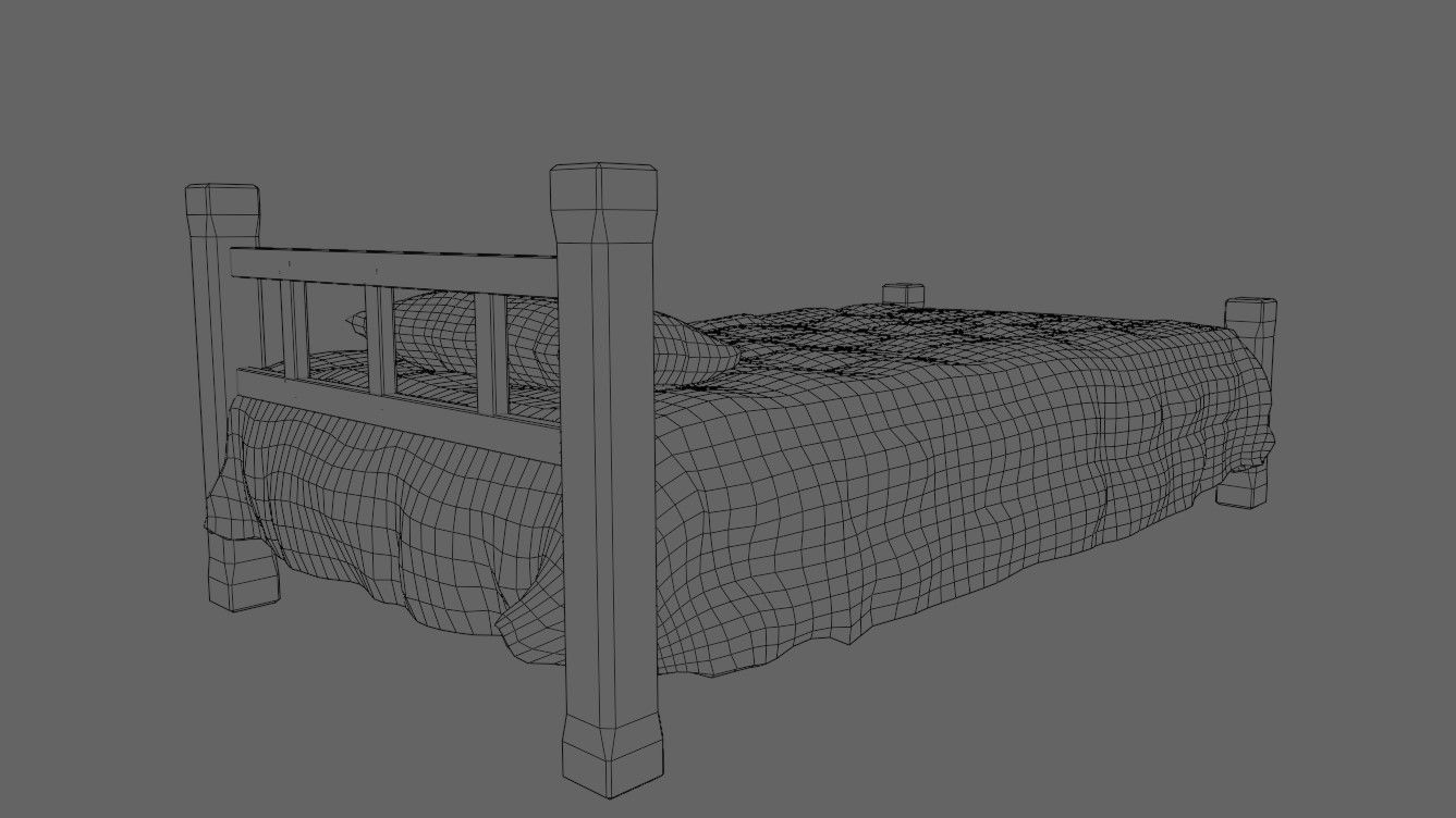 Single Bed - Cama de solteiro Low-poly 3D model_24