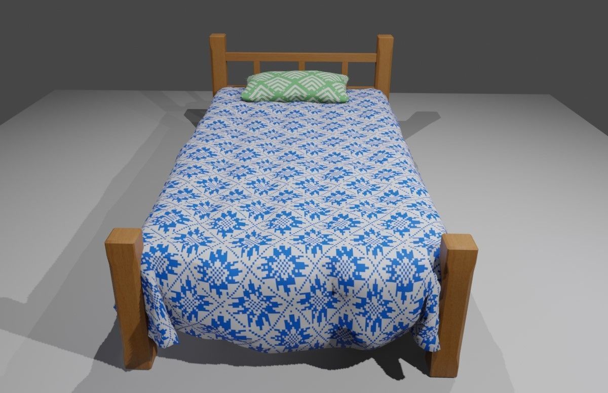 Single Bed - Cama de solteiro Low-poly 3D model_4