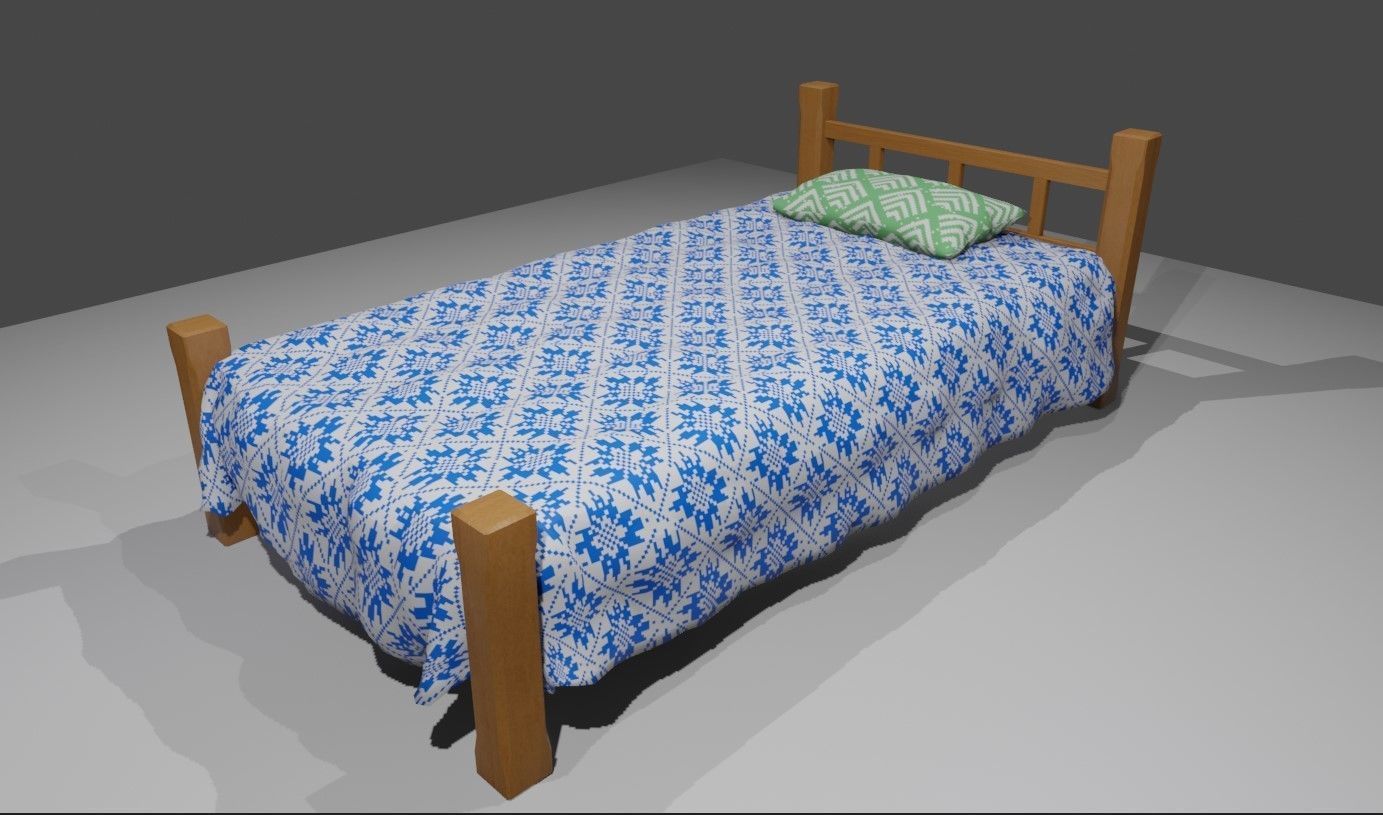 Single Bed - Cama de solteiro Low-poly 3D model_5