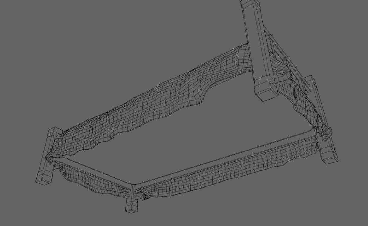 Single Bed - Cama de solteiro Low-poly 3D model_25