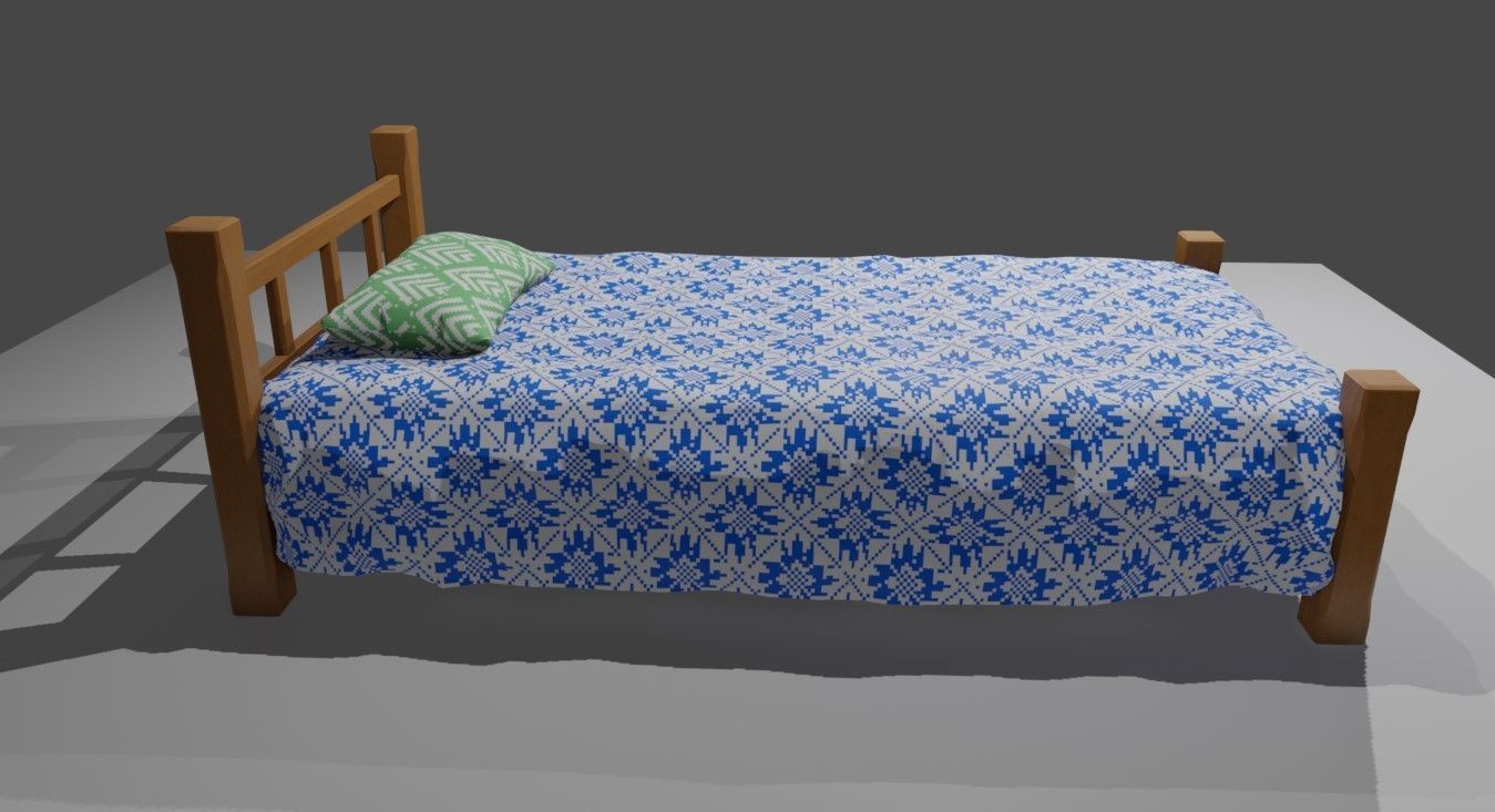 Single Bed - Cama de solteiro Low-poly 3D model_11