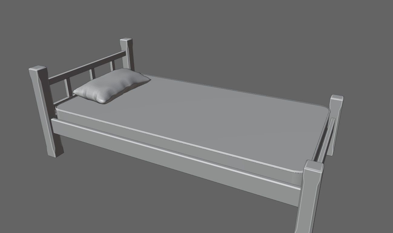 Single Bed - Cama de solteiro Low-poly 3D model_21