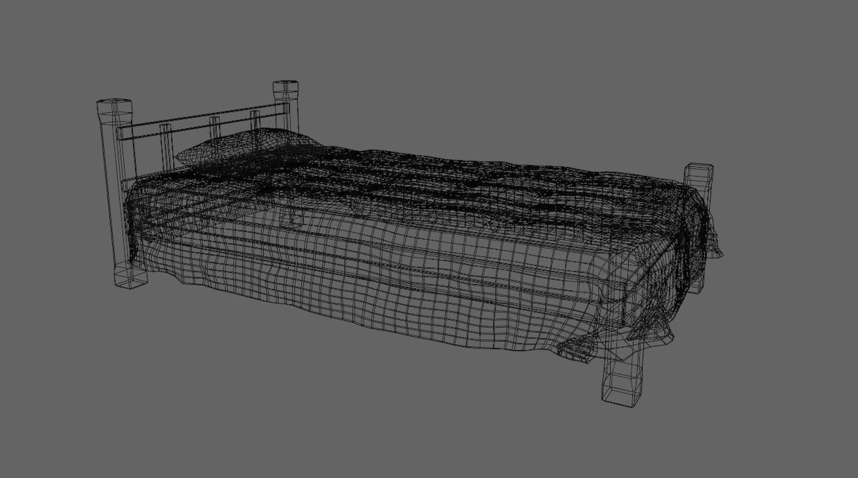 Single Bed - Cama de solteiro Low-poly 3D model_26