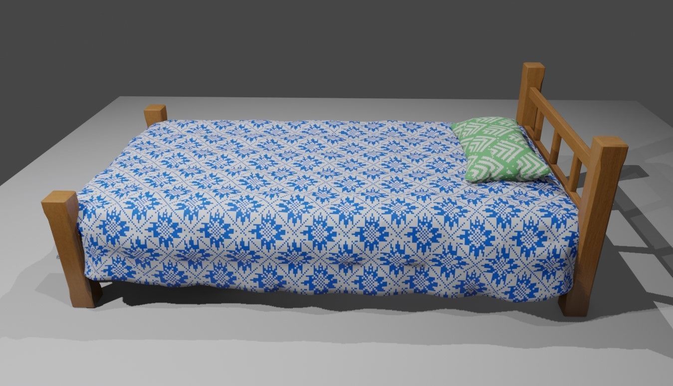 Single Bed - Cama de solteiro Low-poly 3D model_7