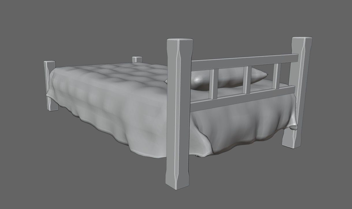 Single Bed - Cama de solteiro Low-poly 3D model_19