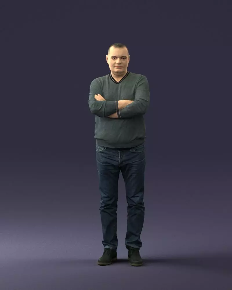 Pot bellied man in sweater 0386 3D Print Ready 3D print model_0