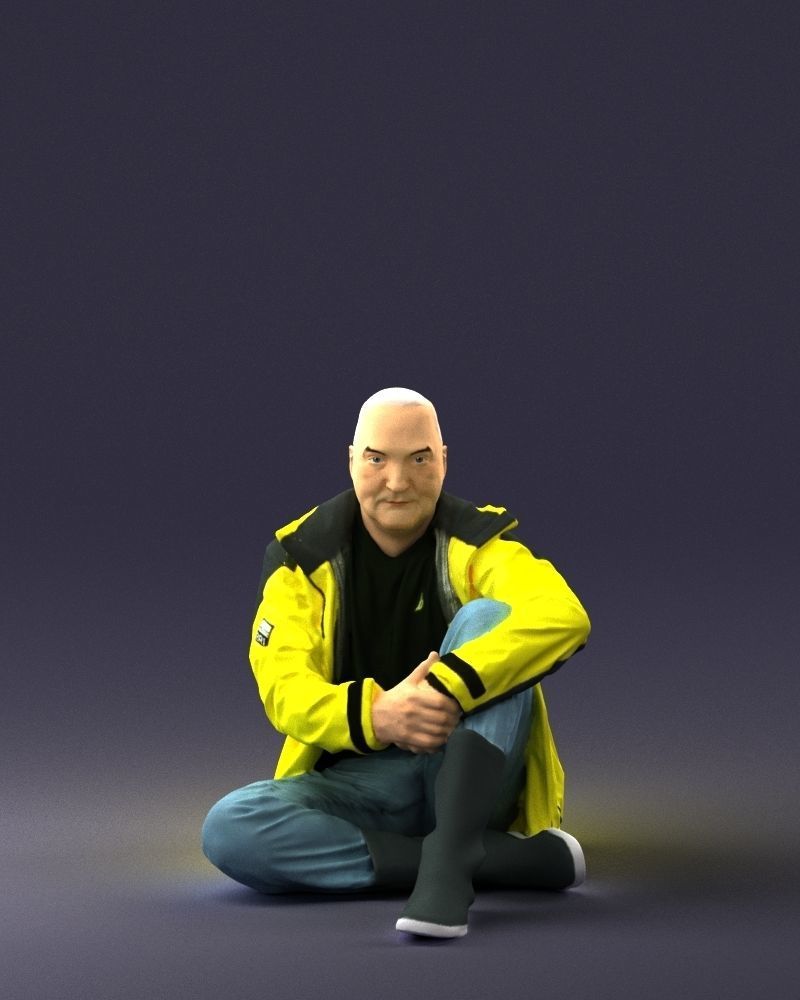 Sitting man in a yellow jacket 0264 3D model_36