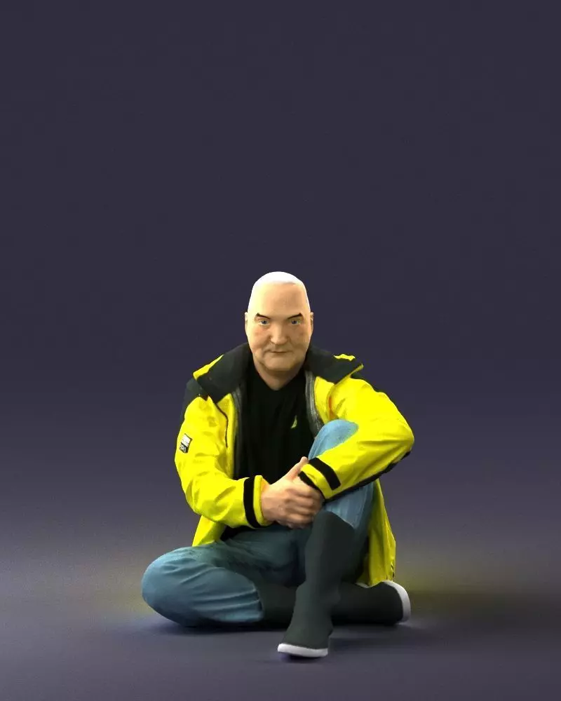 Sitting man in a yellow jacket 0264 3D model_0