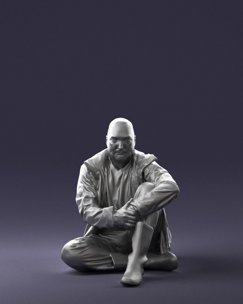 Sitting man in a yellow jacket 0264 3D model_1