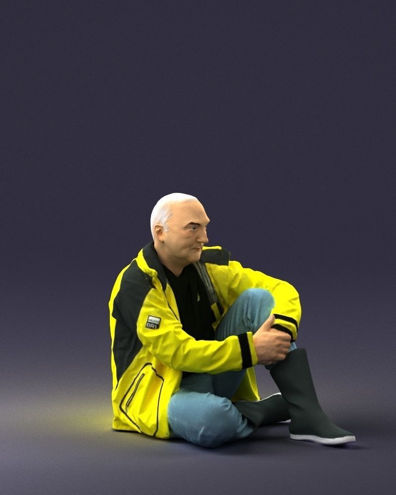 Sitting man in a yellow jacket 0264 3D model_9