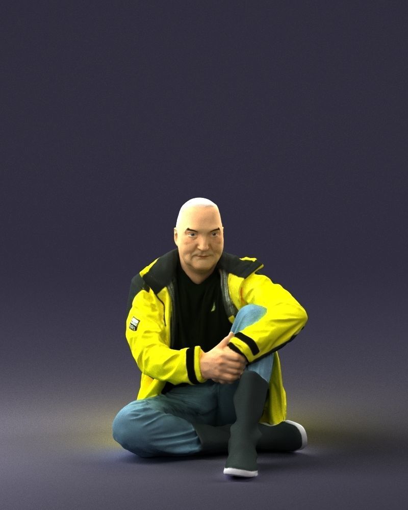 Sitting man in a yellow jacket 0264 3D model_3