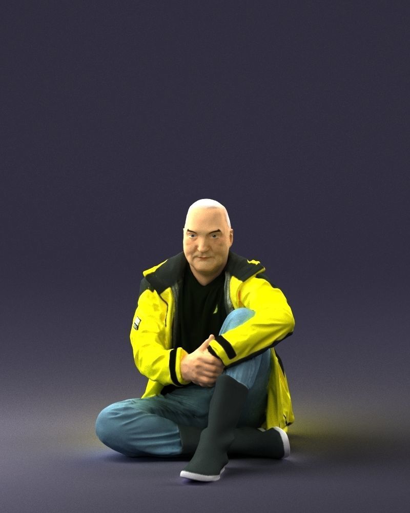 Sitting man in a yellow jacket 0264 3D model_33