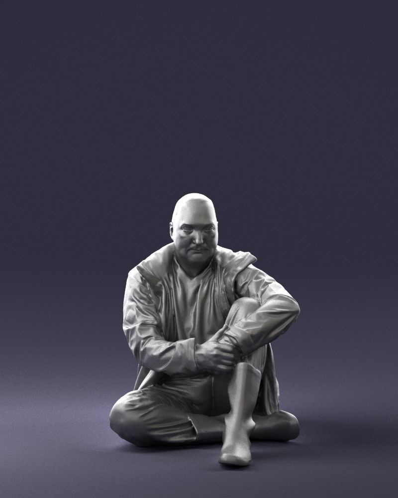 Sitting man in a yellow jacket 0264 3D model_4
