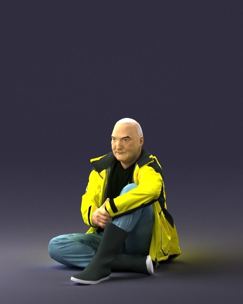 Sitting man in a yellow jacket 0264 3D model_30