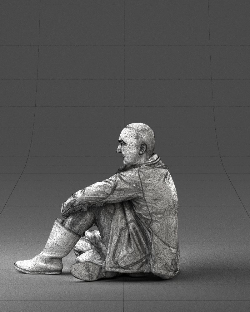 Sitting man in a yellow jacket 0264 3D model_26