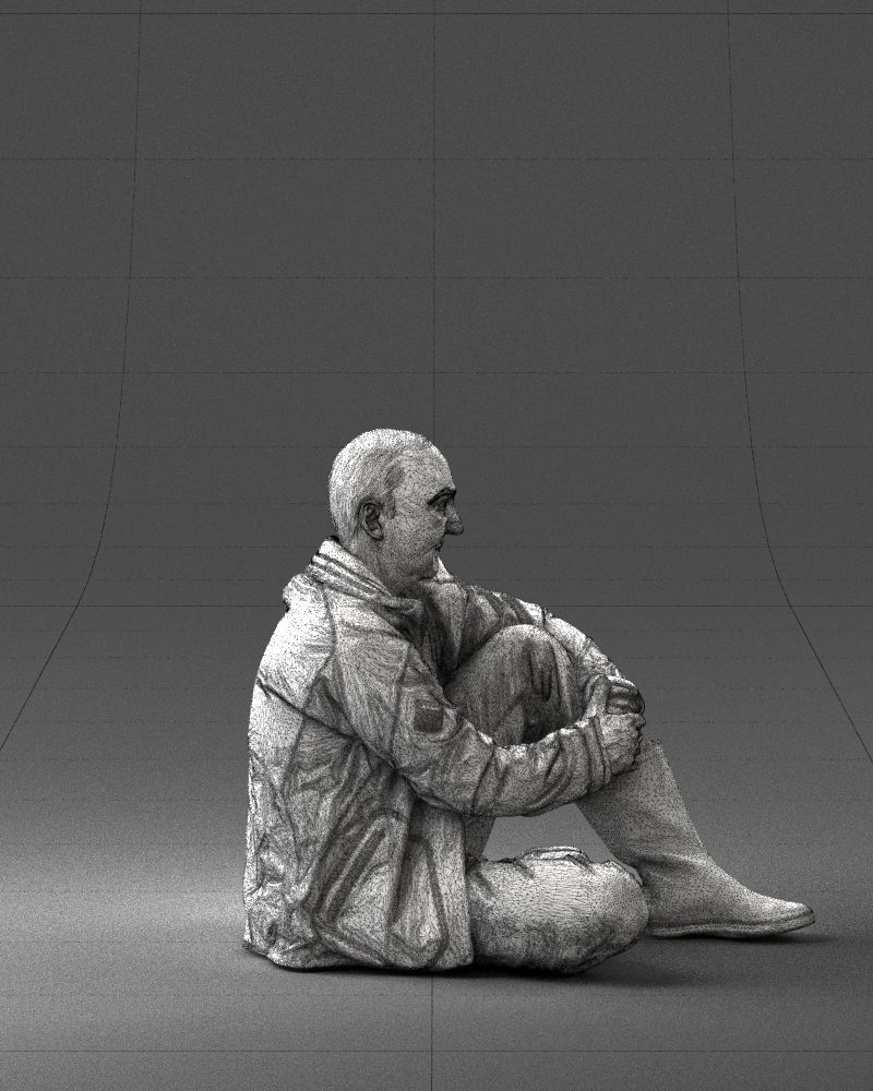 Sitting man in a yellow jacket 0264 3D model_14