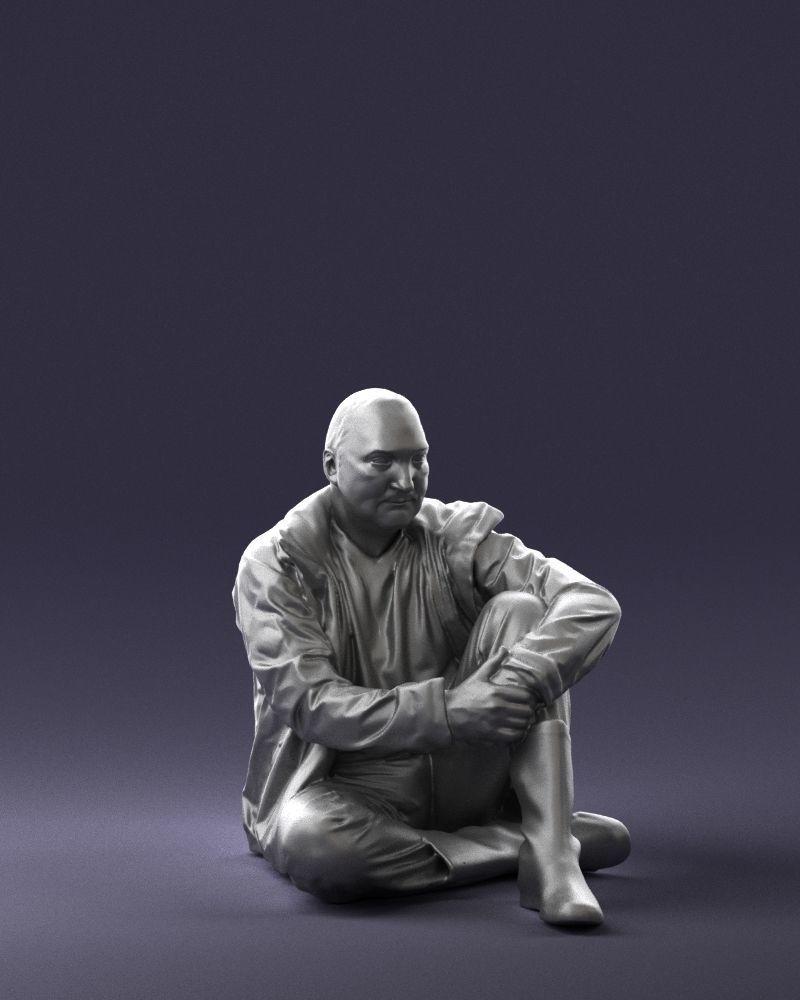 Sitting man in a yellow jacket 0264 3D model_7