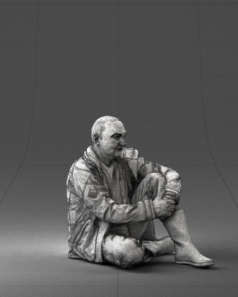 Sitting man in a yellow jacket 0264 3D model_11