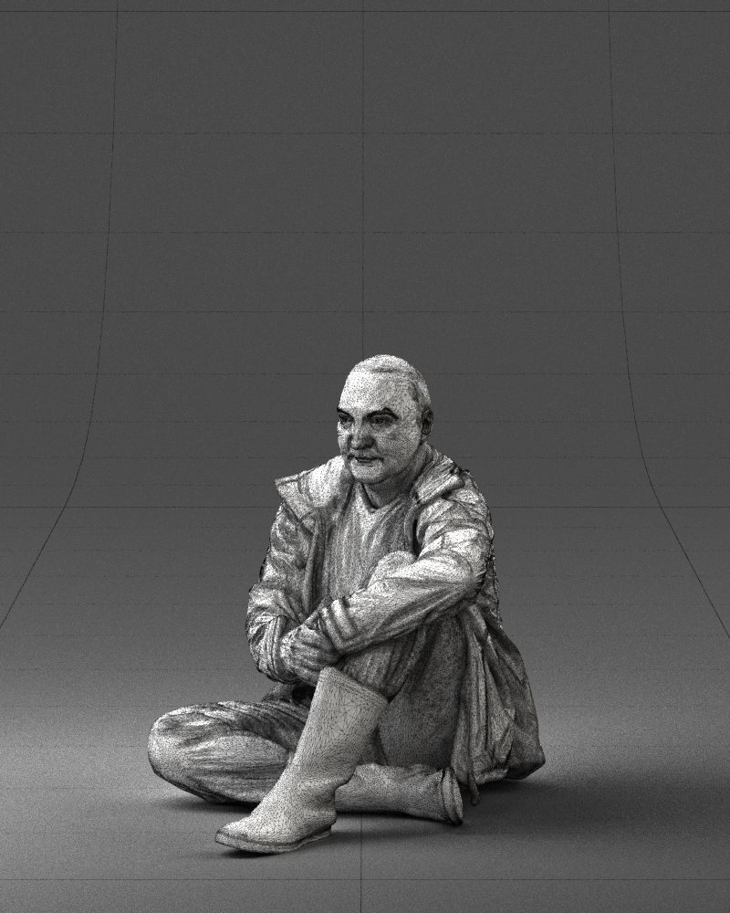 Sitting man in a yellow jacket 0264 3D model_32