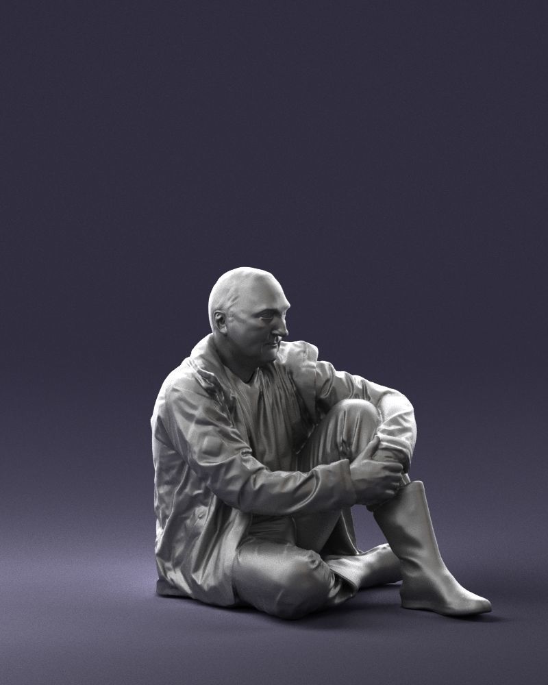 Sitting man in a yellow jacket 0264 3D model_10